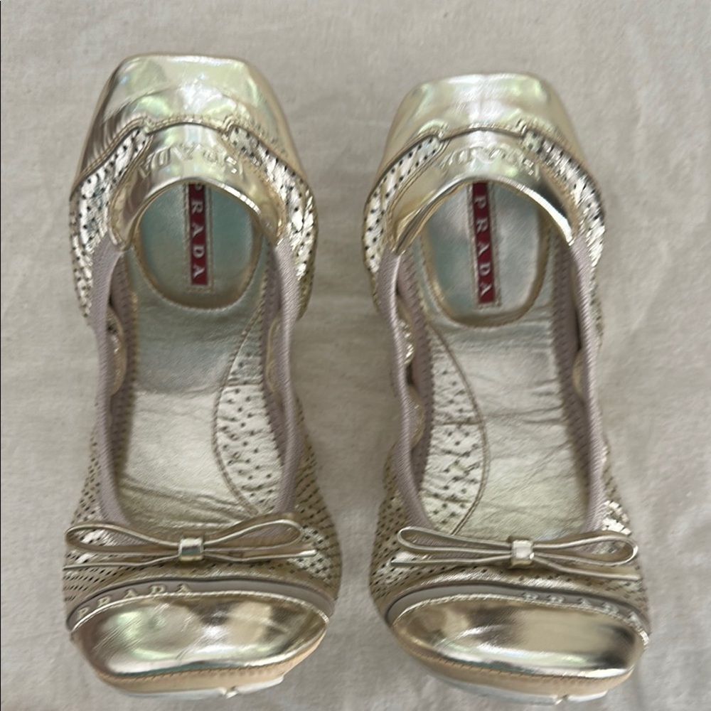 Prada Metallic Gold flexible ballerina Flats